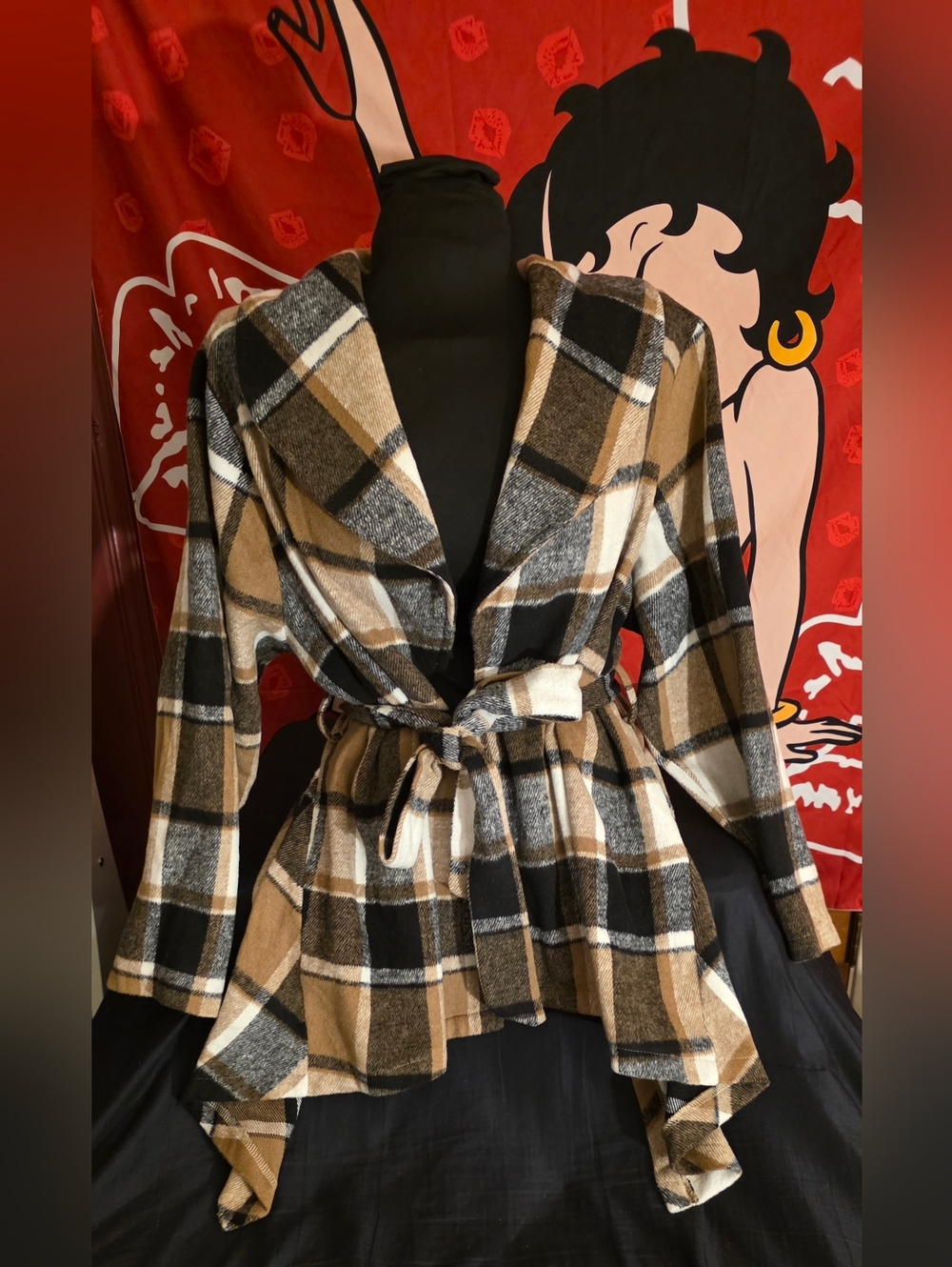 Lune Plaid Wrap Jacket with Belt Overcoat